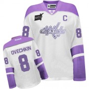 Reebok Washington Capitals 8 Womne's Alex Ovechkin White/Purple Women's Authentic Thanksgiving NHL Jersey